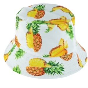White Reversible Pineapple Bucket Hat ~ NEW